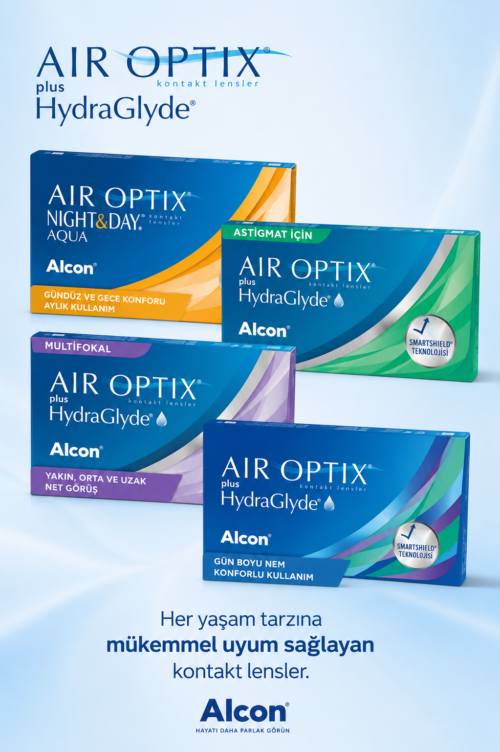 Air Optix Plus HydraGlyde kontakt lens ailesi