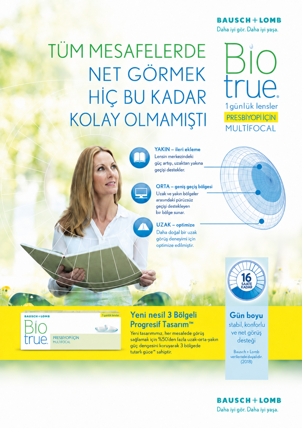 Biotrue ONEday günlük şeffaf lens tanıtım görseli