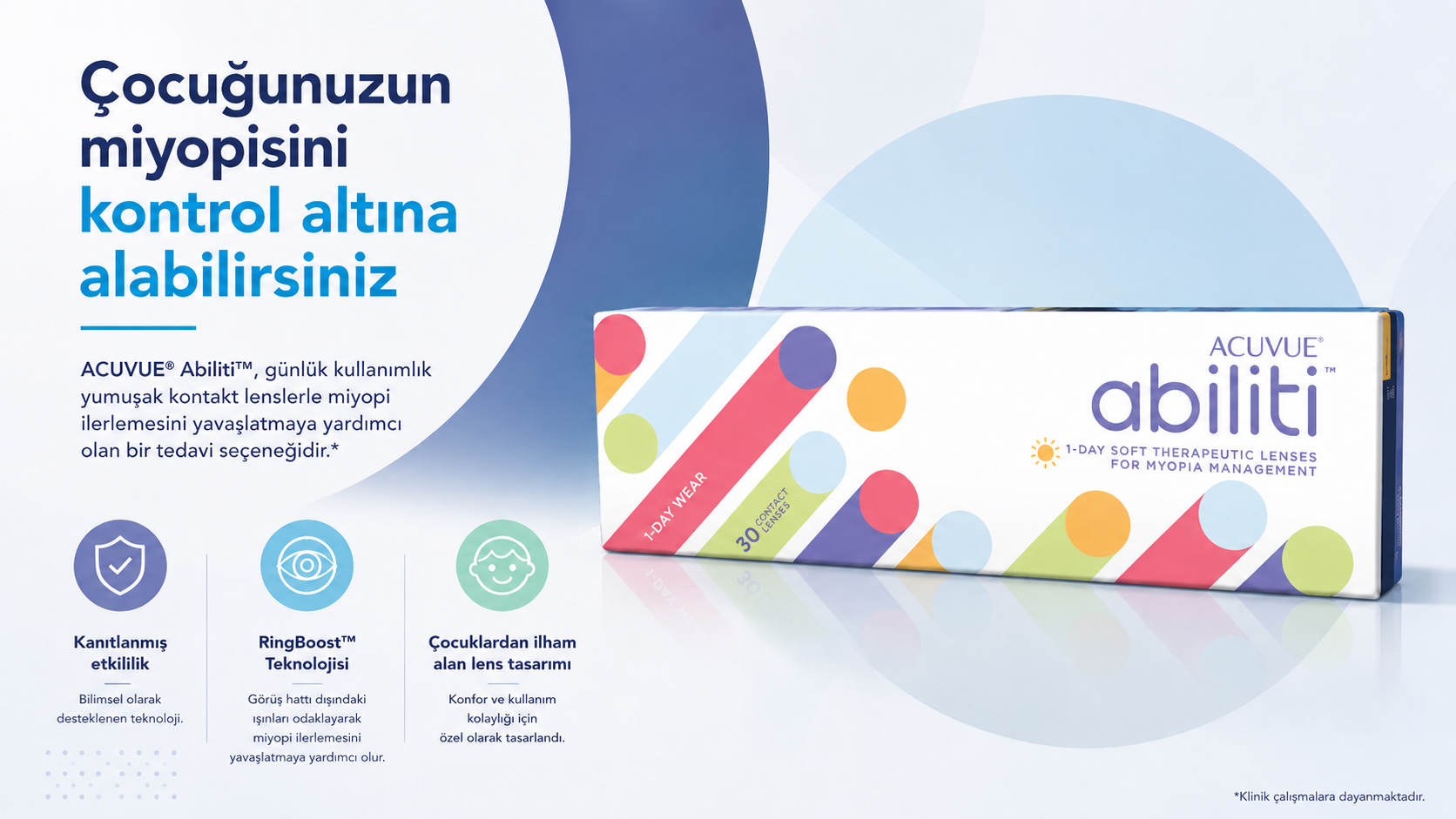 ACUVUE Abiliti 1-Day çocuklar için miyopi yönetim lensi ürün görseli