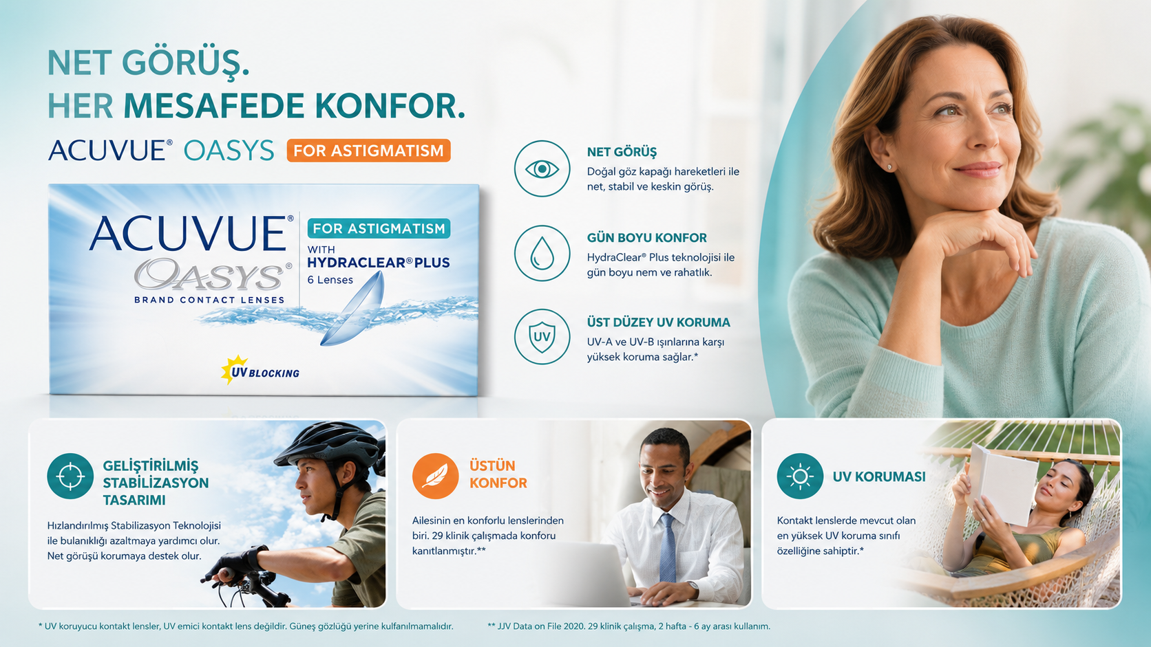 ACUVUE OASYS for Astigmatism kullanım avantajları ve astigmatlı lens desteği