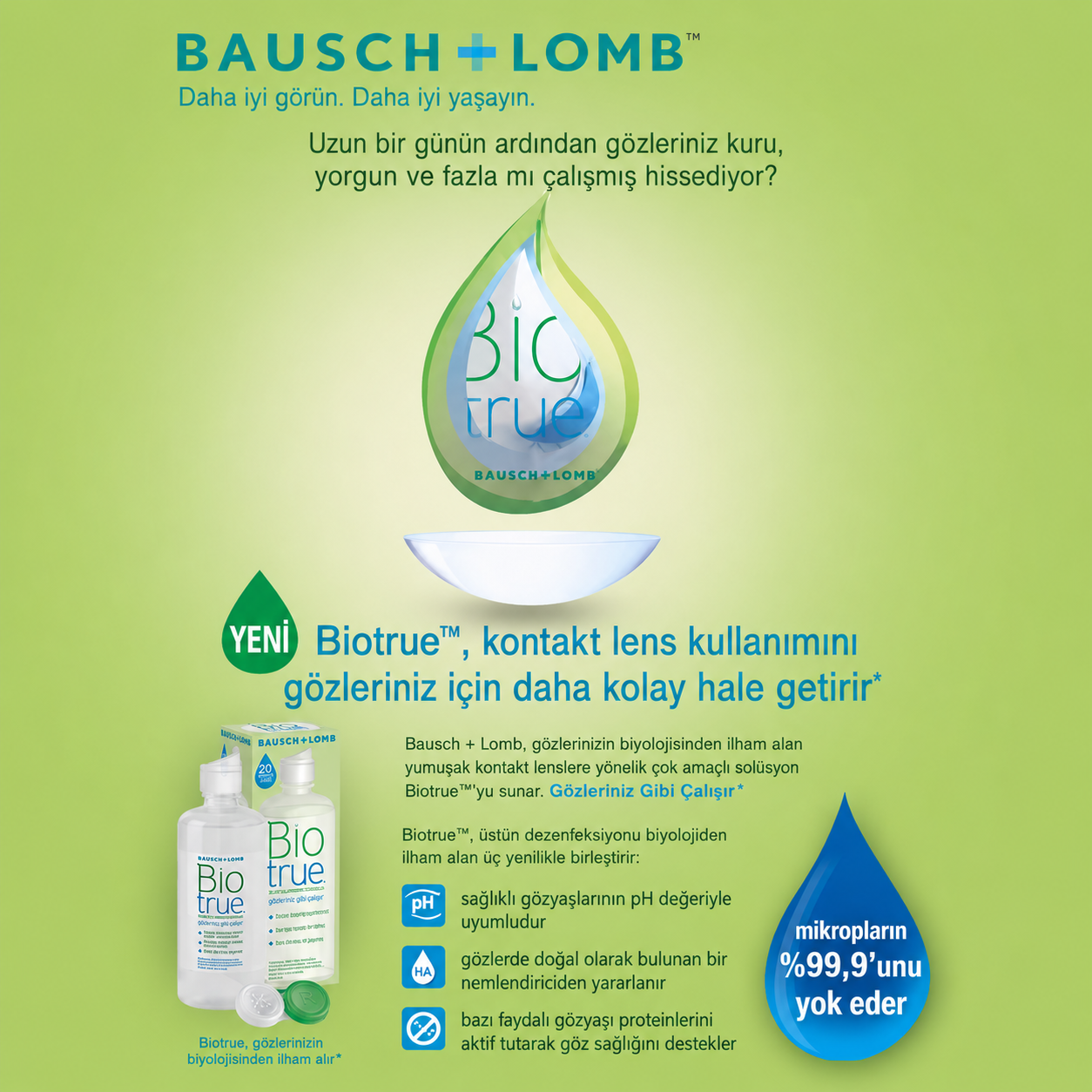 Biotrue çok amaçlı solüsyon ürün avantajları